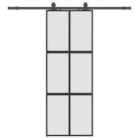 Produktbild för Skjutdörr med beslag svart 76x205 cm härdat glas