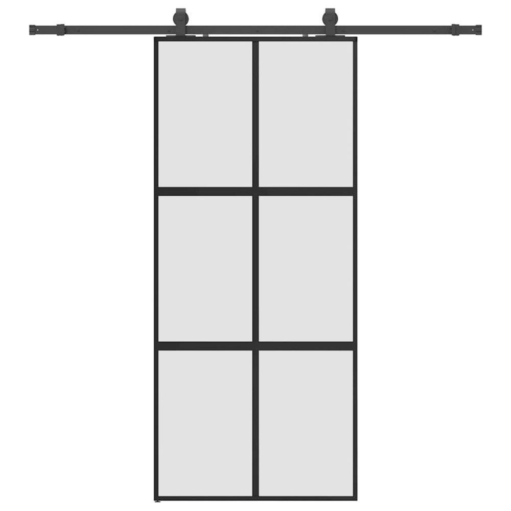 Produktbild för Skjutdörr med beslagssats svart 90x205 cm härdat glas