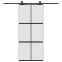Produktbild för Skjutdörr med beslagssats svart 90x205 cm härdat glas