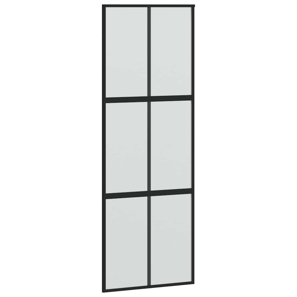 Produktbild för Skjutdörr med beslagssats svart 90x205 cm härdat glas