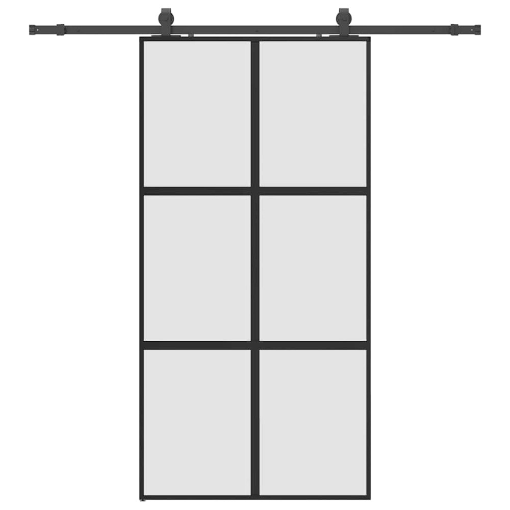 Produktbild för Skjutdörr med beslag svart 102,5x205 cm härdat glas