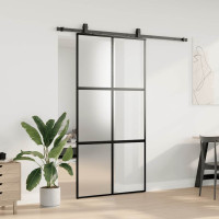 Produktbild för Skjutdörr med beslag svart 102,5x205 cm härdat glas