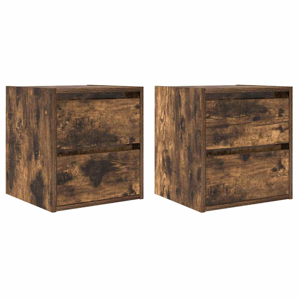 Produktbild för Väggmonterade sängskåp 2 st rökt ek 38x34x40 cm