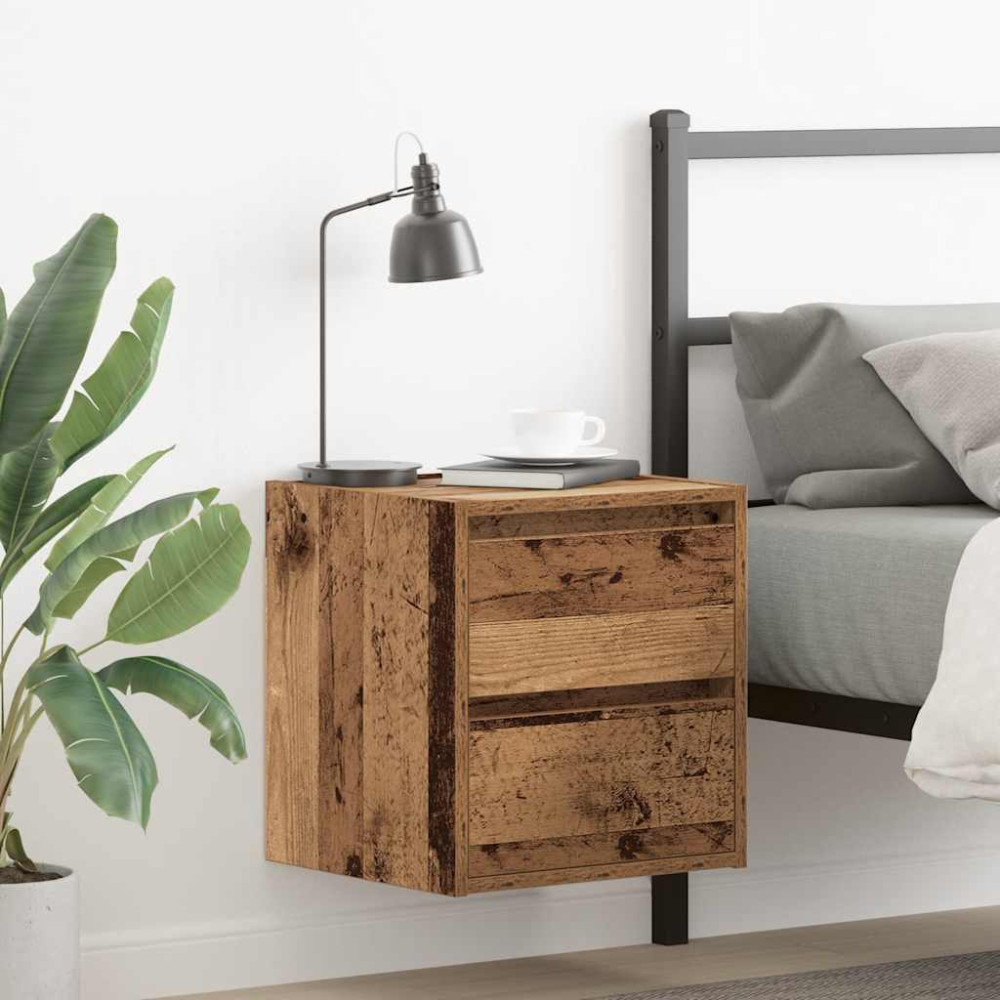 Produktbild för Väggmonterade sängskåp 2 st gammalt trä 38x34x40 cm