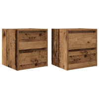 Produktbild för Väggmonterade sängskåp 2 st gammalt trä 38x34x40 cm