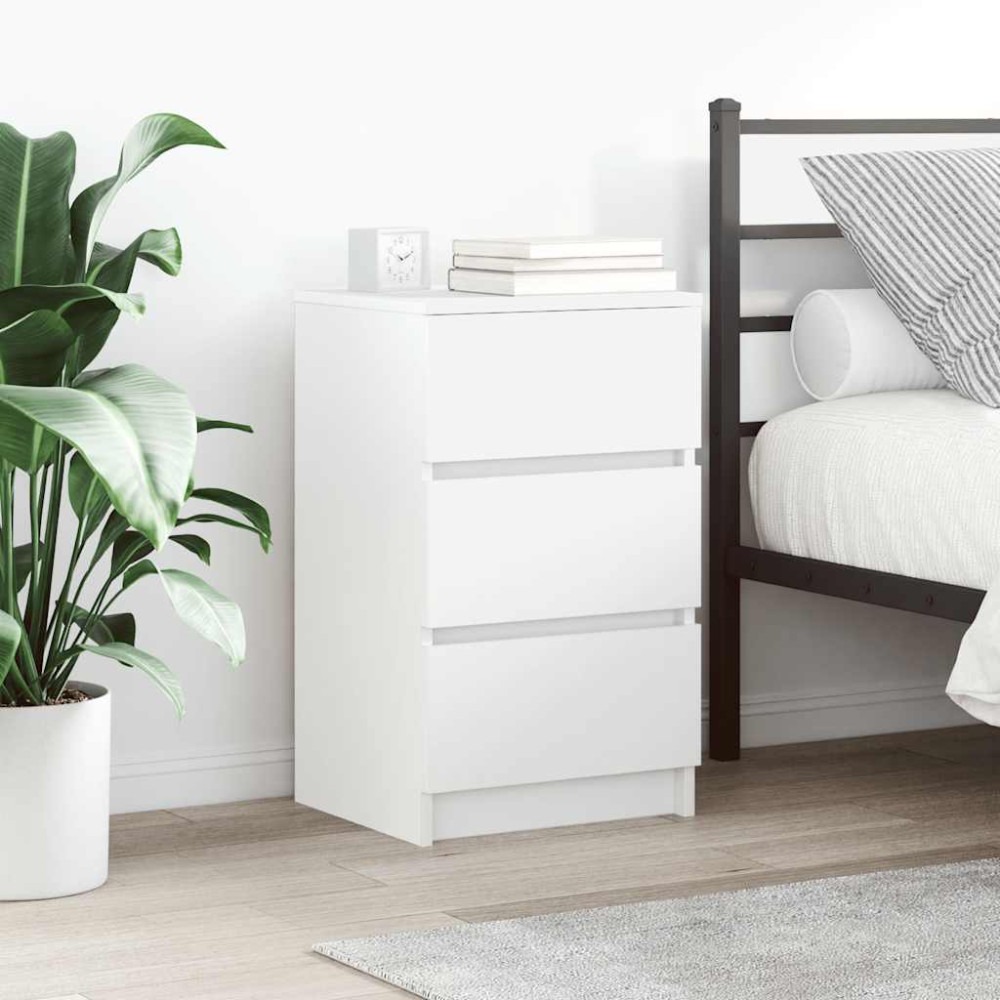 Produktbild för Sängbord med 3 lådor vit 39x35x65 cm