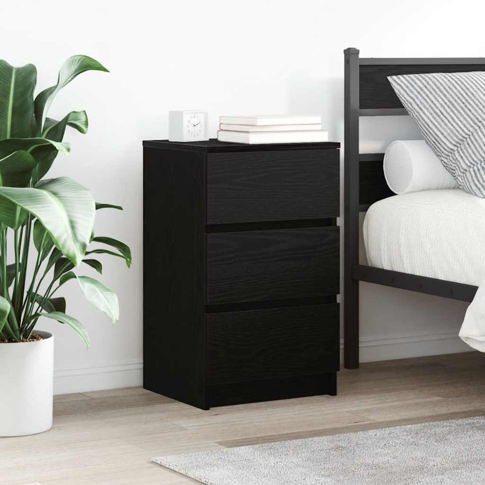 Produktbild för Sängbord med 3 lådor svart 39x35x65 cm