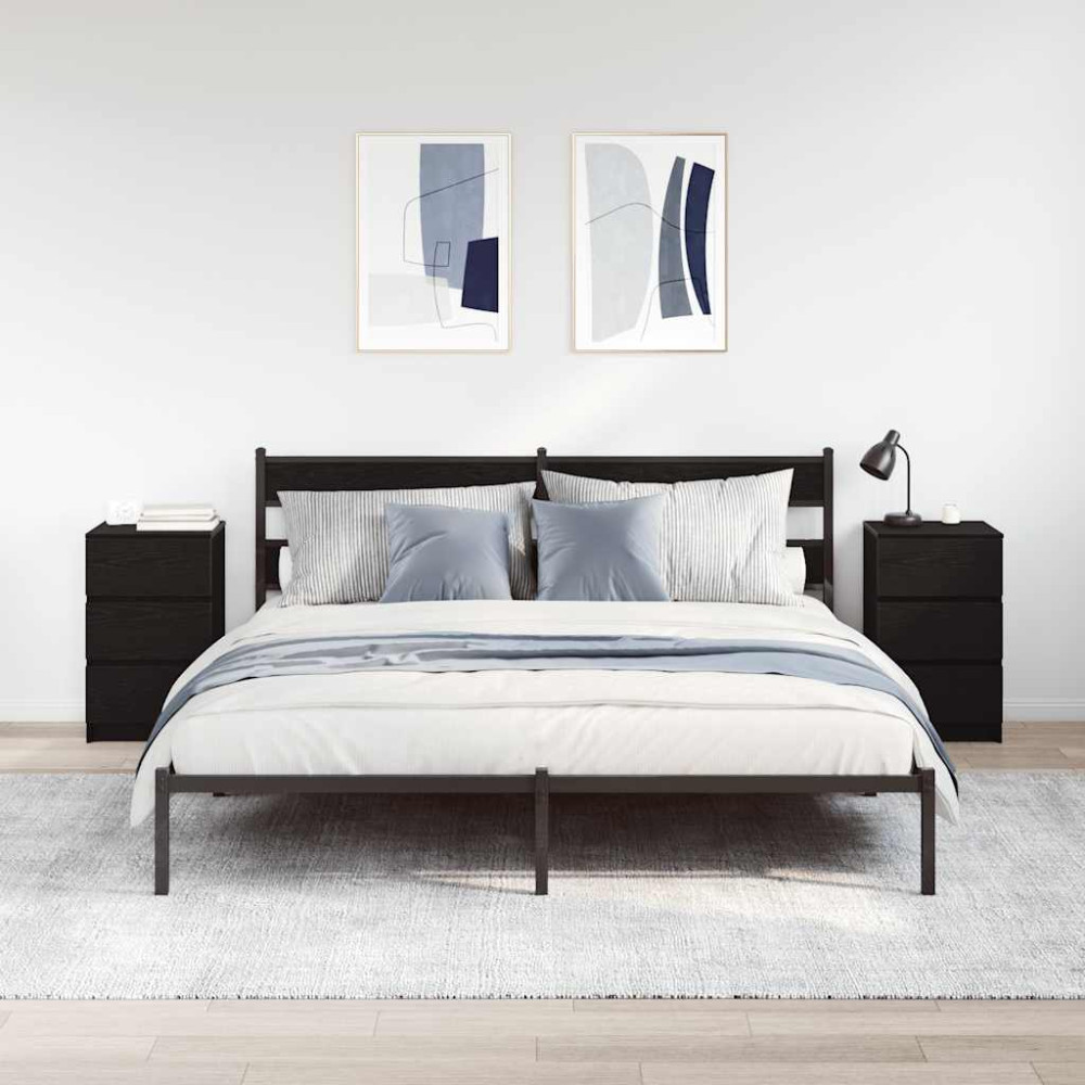 Produktbild för Sängbord med 3 lådor 2 st svart 39x35x65 cm