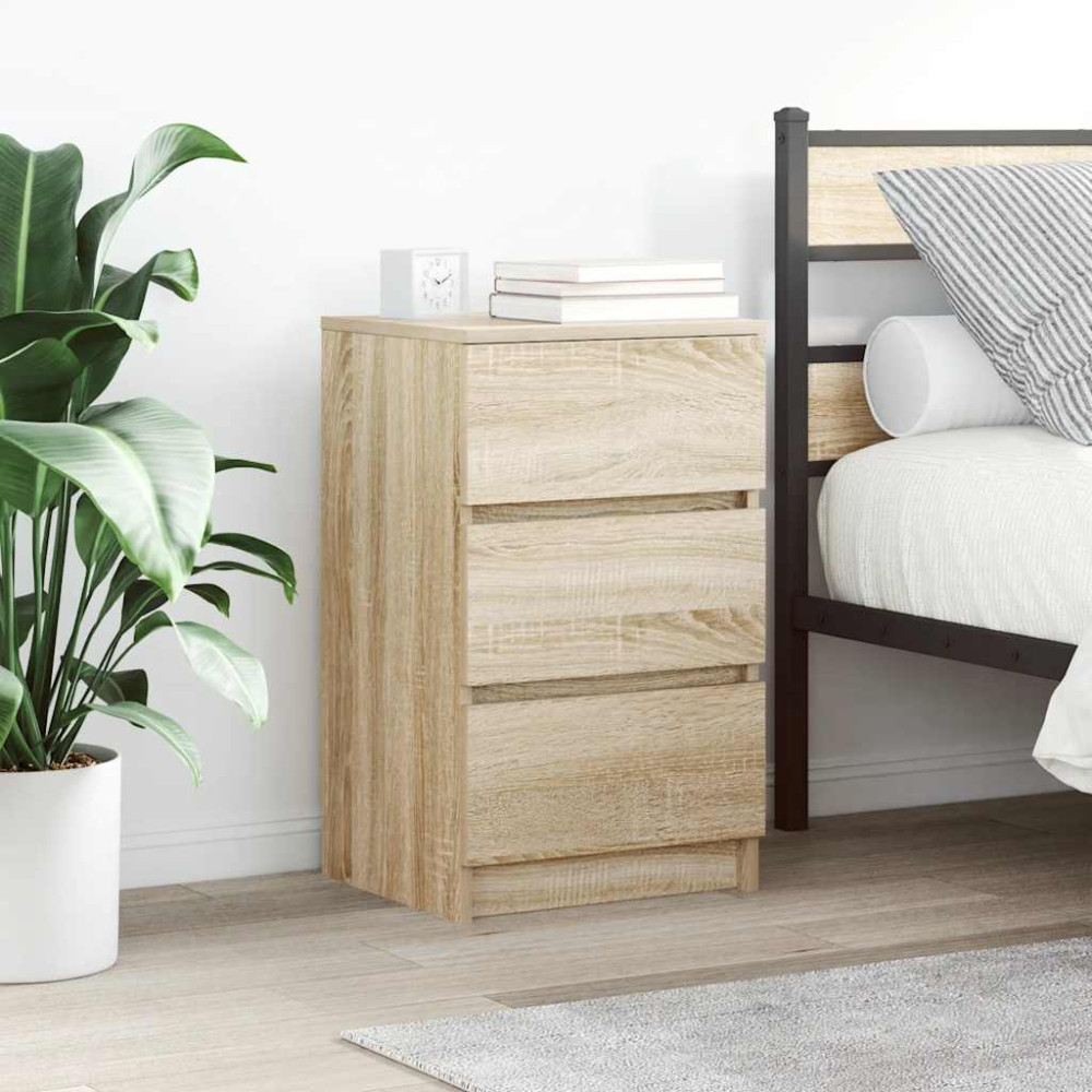 Produktbild för Sängbord med 3 lådor 2 st, Sonoma Ek 39x35x65 cm