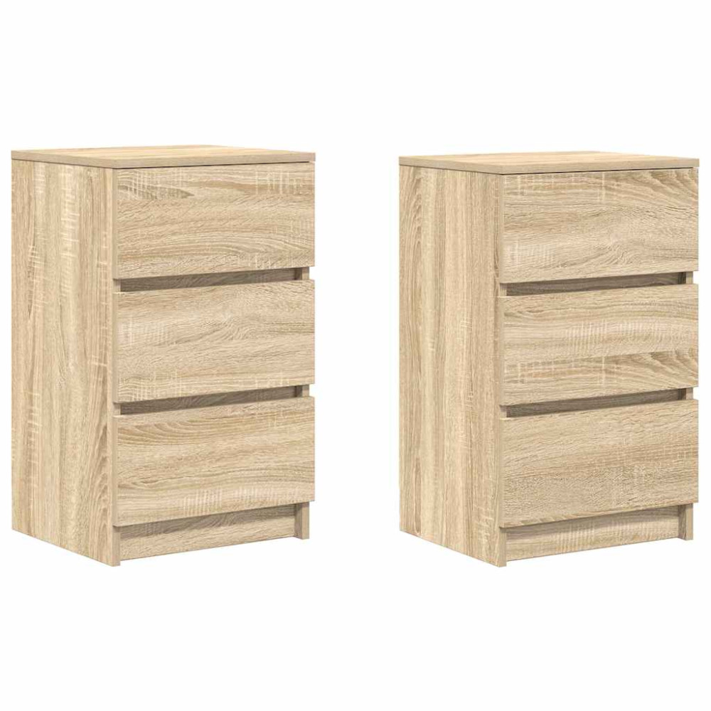 Produktbild för Sängbord med 3 lådor 2 st, Sonoma Ek 39x35x65 cm