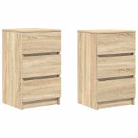 Produktbild för Sängbord med 3 lådor 2 st, Sonoma Ek 39x35x65 cm