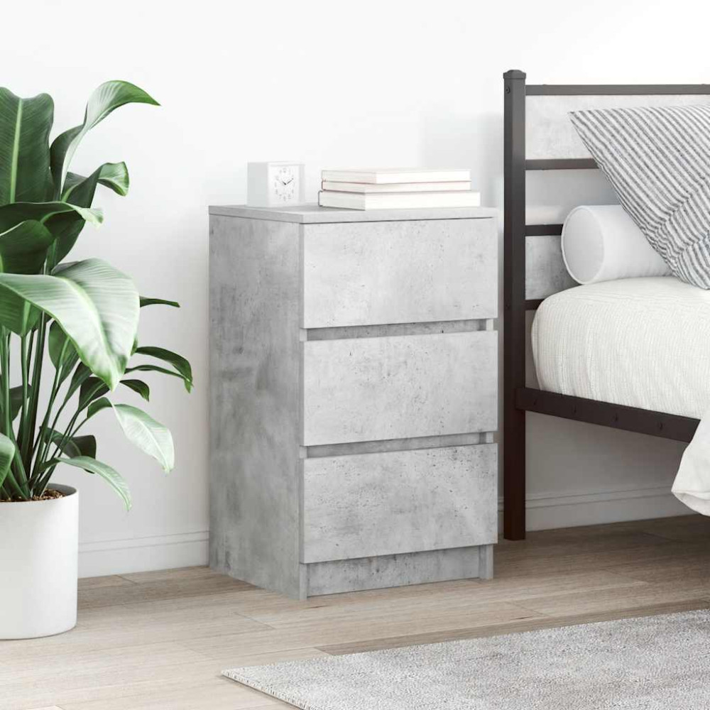 Produktbild för Sängbord med 3 lådor 2 st betonggrå 39x35x65 cm