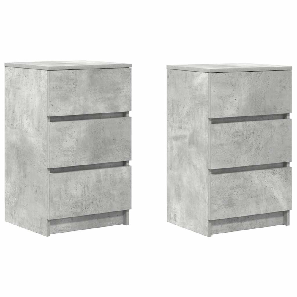 Produktbild för Sängbord med 3 lådor 2 st betonggrå 39x35x65 cm