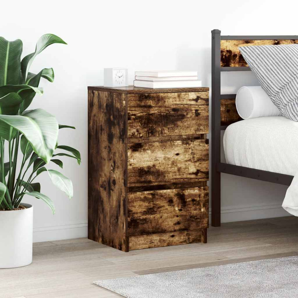 Produktbild för Sängbord med 3 lådor 2 st, rökt ek 39x35x65 cm