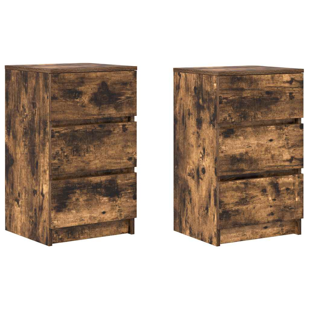 Produktbild för Sängbord med 3 lådor 2 st, rökt ek 39x35x65 cm