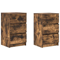 Produktbild för Sängbord med 3 lådor 2 st, rökt ek 39x35x65 cm