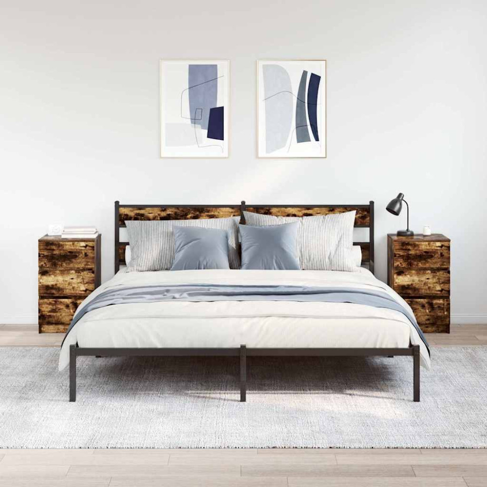 Produktbild för Sängbord med 3 lådor 2 st, rökt ek 39x35x65 cm
