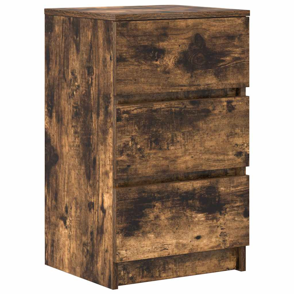 Produktbild för Sängbord med 3 lådor 2 st, rökt ek 39x35x65 cm