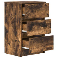 Produktbild för Sängbord med 3 lådor 2 st, rökt ek 39x35x65 cm