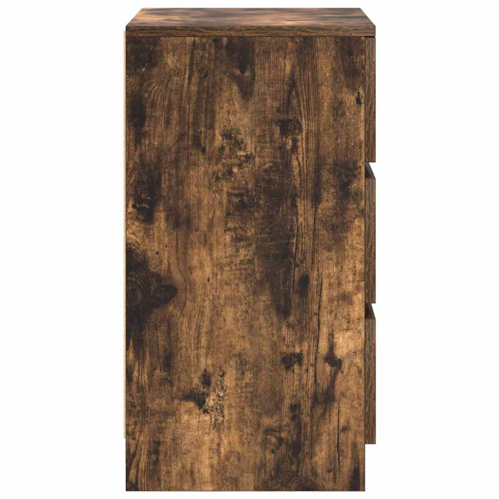 Produktbild för Sängbord med 3 lådor 2 st, rökt ek 39x35x65 cm