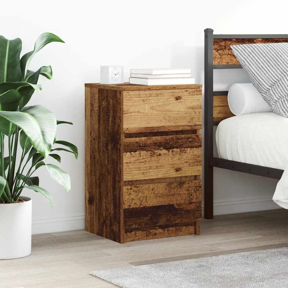 Produktbild för Sängbord med 3 lådor 2 st gammalt trä 39x35x65 cm