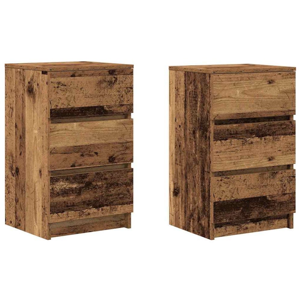 Produktbild för Sängbord med 3 lådor 2 st gammalt trä 39x35x65 cm