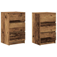 Produktbild för Sängbord med 3 lådor 2 st gammalt trä 39x35x65 cm
