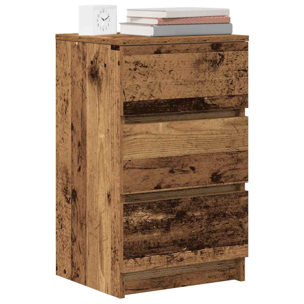 Produktbild för Sängbord med 3 lådor 2 st gammalt trä 39x35x65 cm