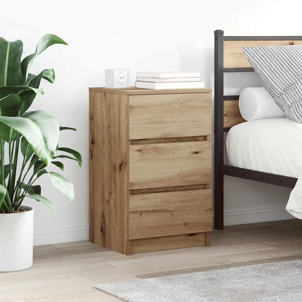 Produktbild för Sängbord med 3 lådor hantverksmässig ek 39x35x65 cm