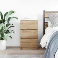 Produktbild för Sängbord med 3 lådor hantverksmässig ek 39x35x65 cm