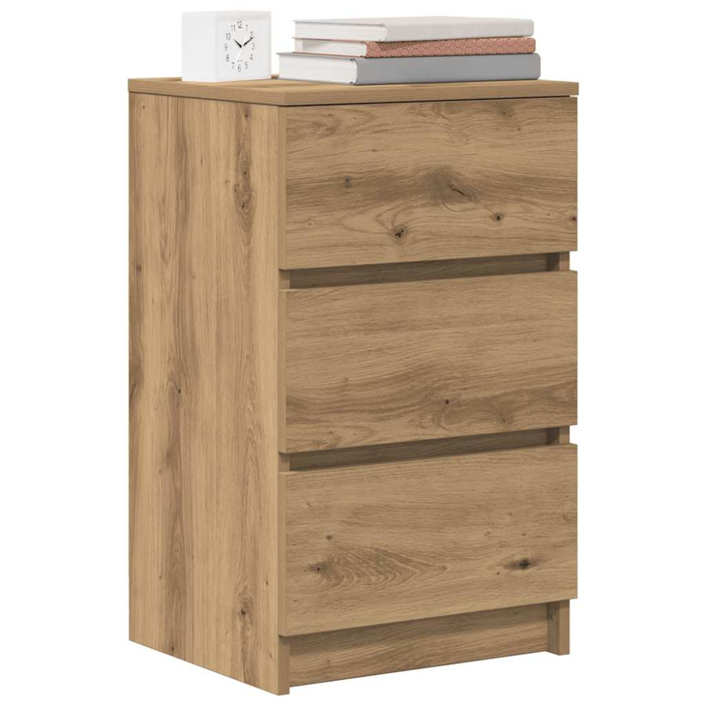 Produktbild för Sängbord med 3 lådor hantverksmässig ek 39x35x65 cm