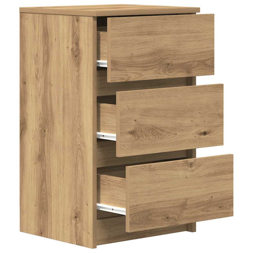 Produktbild för Sängbord med 3 lådor hantverksmässig ek 39x35x65 cm