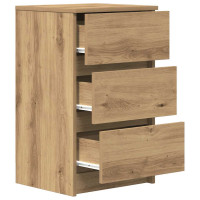 Produktbild för Sängbord med 3 lådor hantverksmässig ek 39x35x65 cm