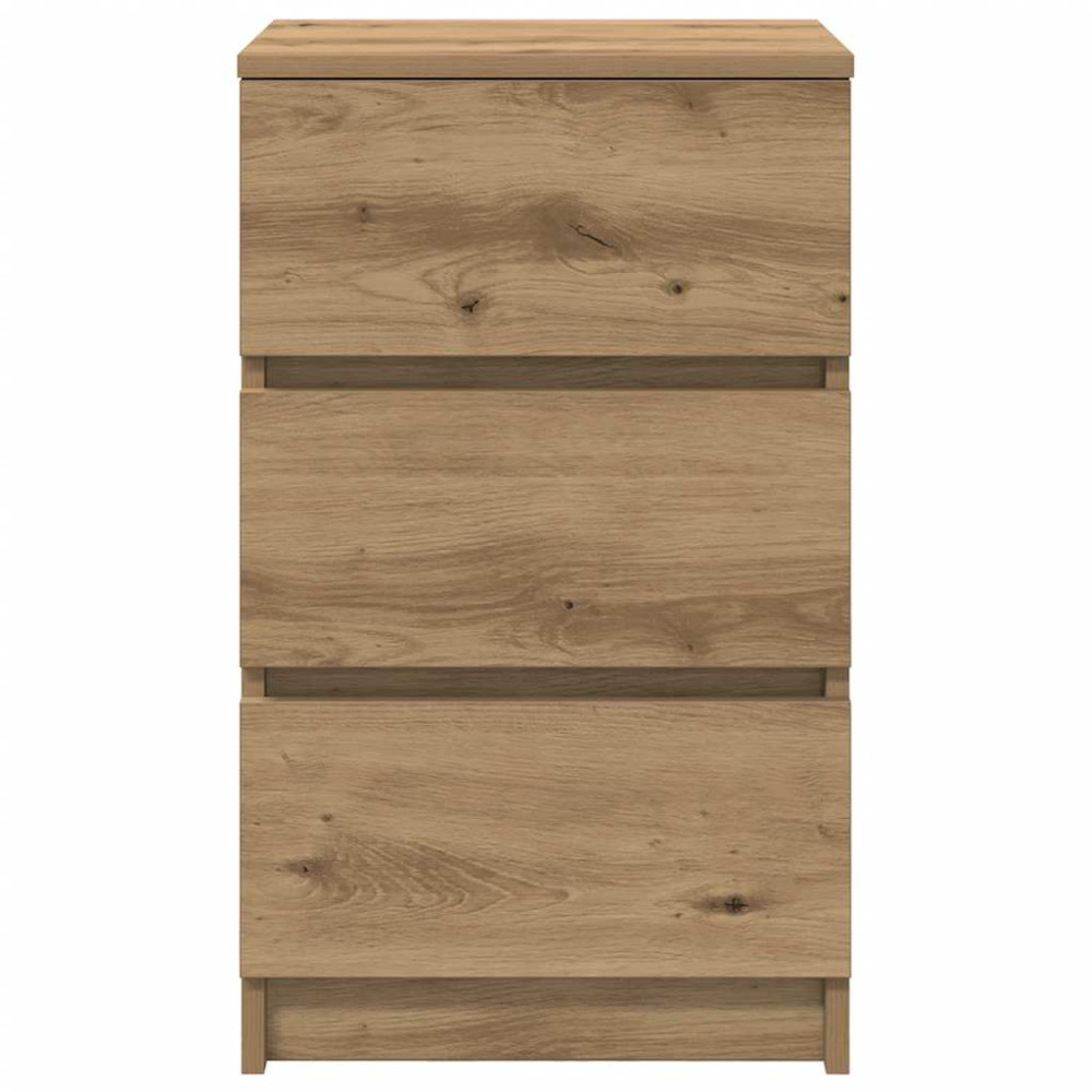 Produktbild för Sängbord med 3 lådor hantverksmässig ek 39x35x65 cm