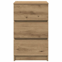 Produktbild för Sängbord med 3 lådor hantverksmässig ek 39x35x65 cm