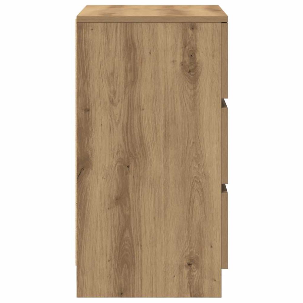 Produktbild för Sängbord med 3 lådor hantverksmässig ek 39x35x65 cm