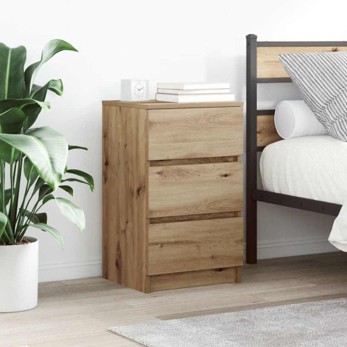 vidaXL Sängbord med 3 lådor 2 st hantverksmässig ek 39x35x65 cm