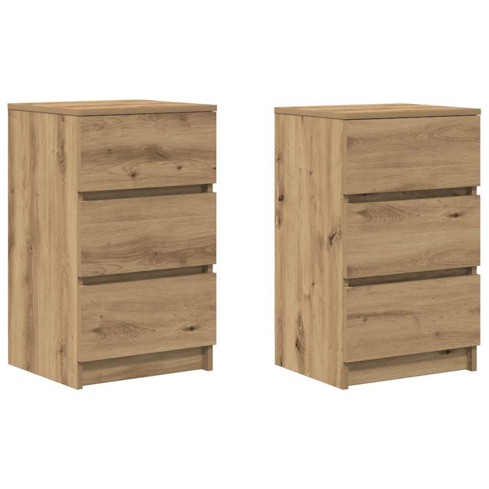 Produktbild för Sängbord med 3 lådor 2 st hantverksmässig ek 39x35x65 cm