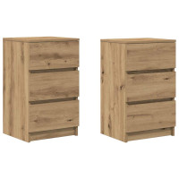 Produktbild för Sängbord med 3 lådor 2 st hantverksmässig ek 39x35x65 cm