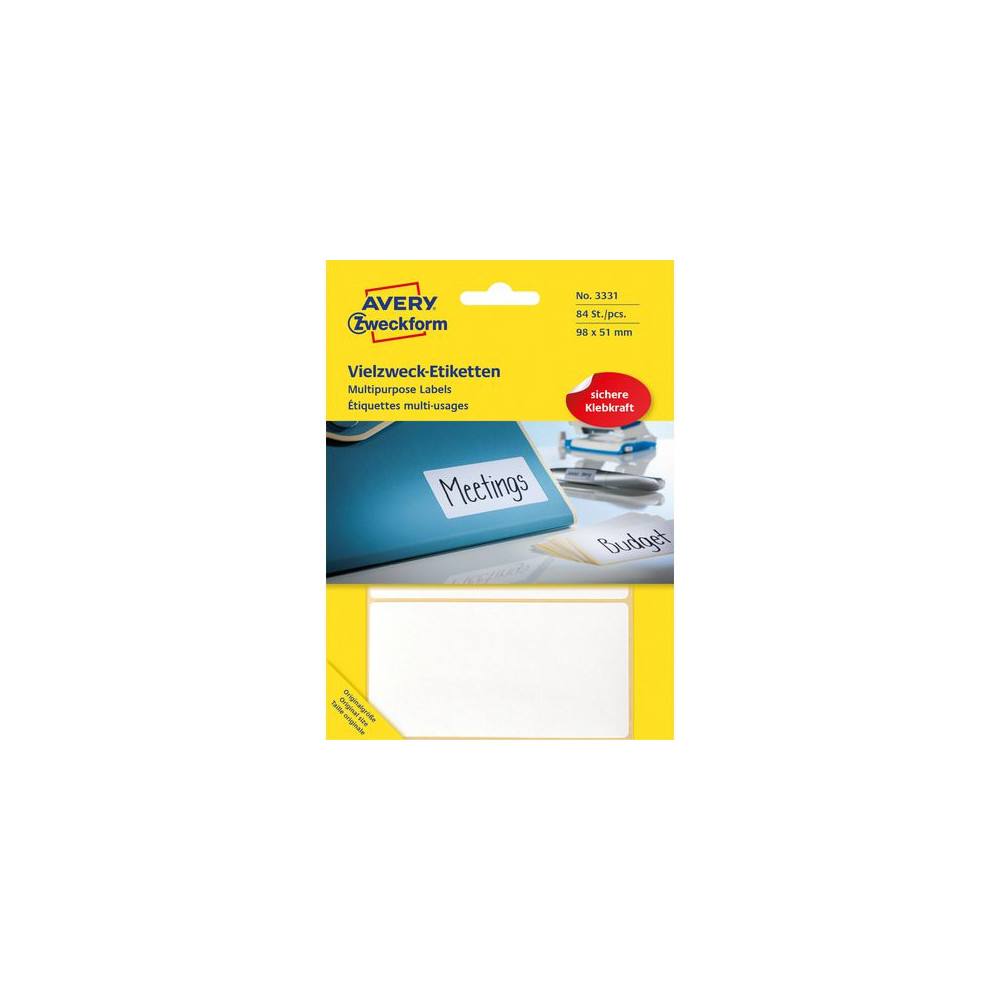 Produktbild för Etikett AVERY handskriv 98x51 vit 84/fp