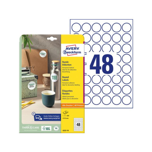 AVERY Etikett AVERY papper Ø30mm vit 480/fp