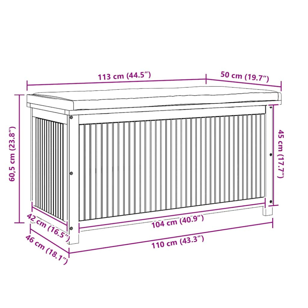 Produktbild för Kuddlåda utomhus 113x50x60,5 cm massivt trä akacia