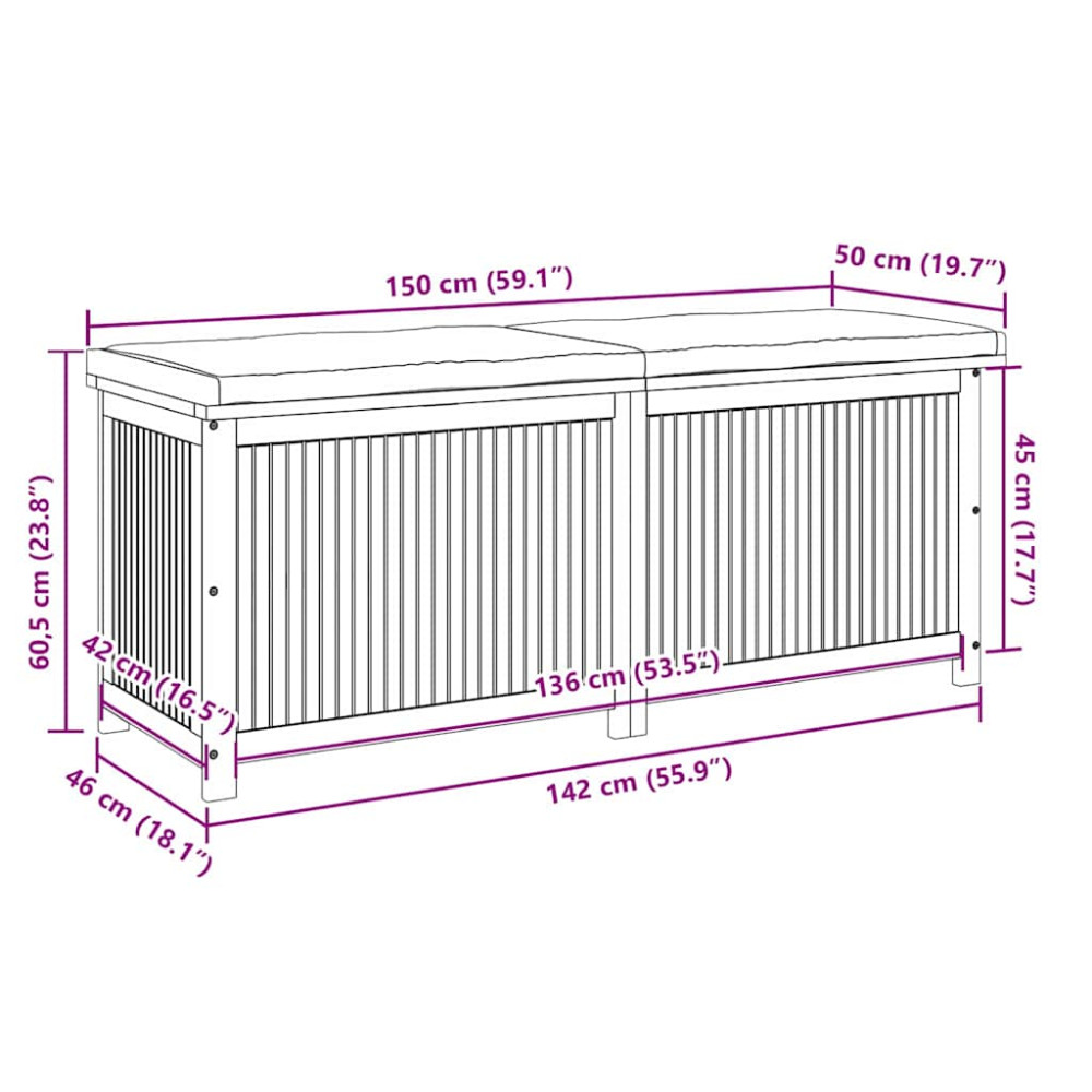 Produktbild för Kuddlåda utomhus 150x50x60,5 cm massivt trä akacia