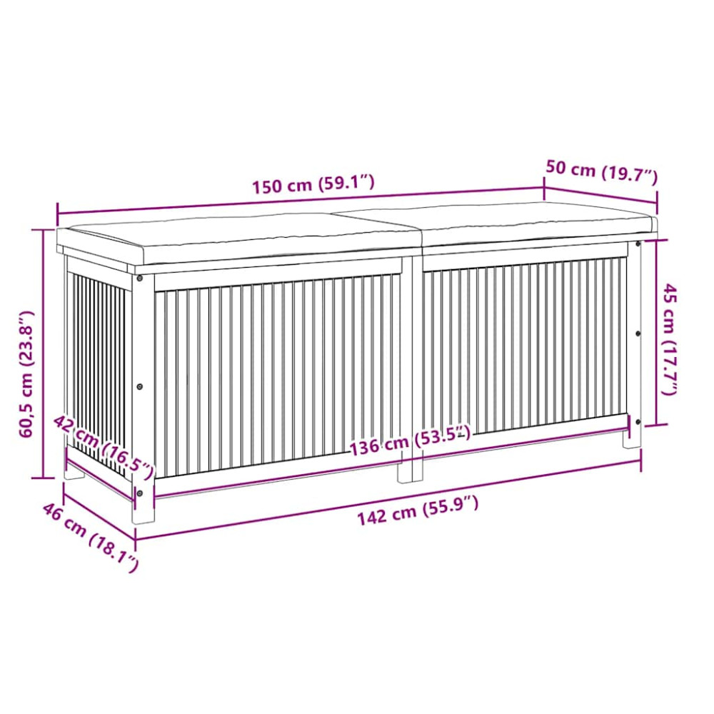Produktbild för Kuddlåda utomhus 150x50x60,5 cm massivt trä akacia