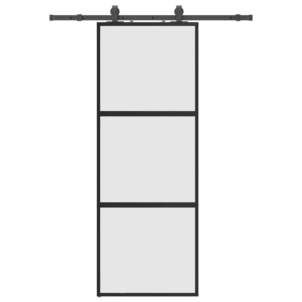 Produktbild för Skjutdörr med beslag svart 76x205 cm härdat glas