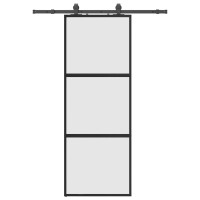 Produktbild för Skjutdörr med beslag svart 76x205 cm härdat glas
