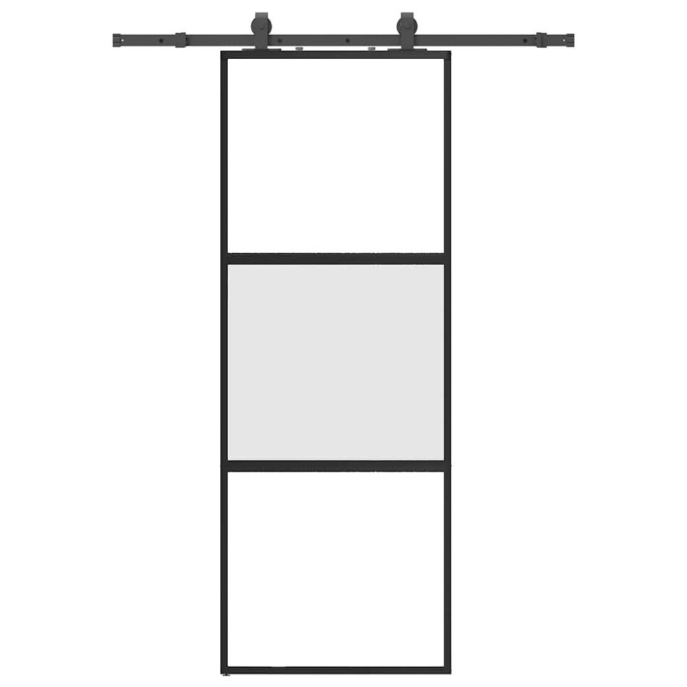 Produktbild för Skjutdörr med beslag svart 76x205 cm härdat glas