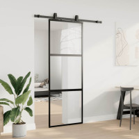 Produktbild för Skjutdörr med beslag svart 76x205 cm härdat glas