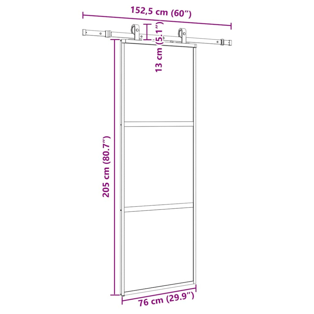 Produktbild för Skjutdörr med beslag svart 76x205 cm härdat glas