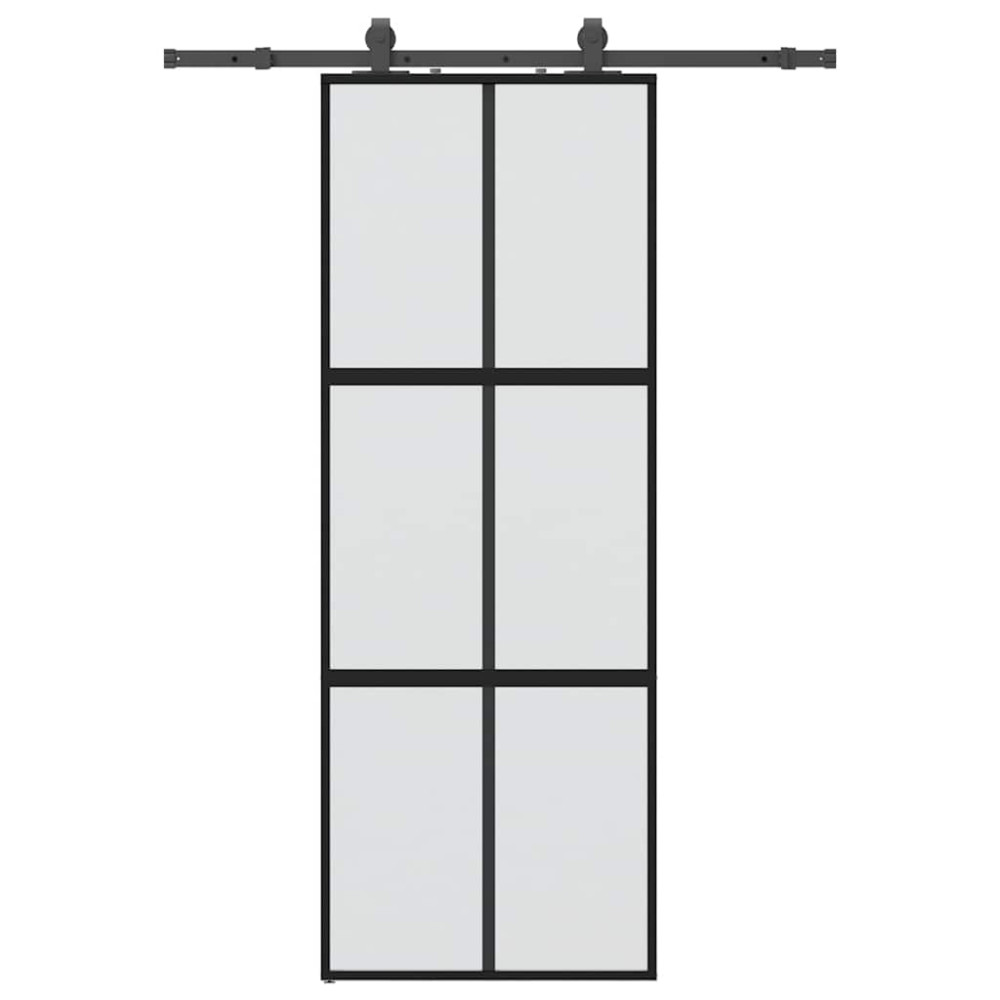 Produktbild för Skjutdörr med beslag svart 76x205 cm härdat glas